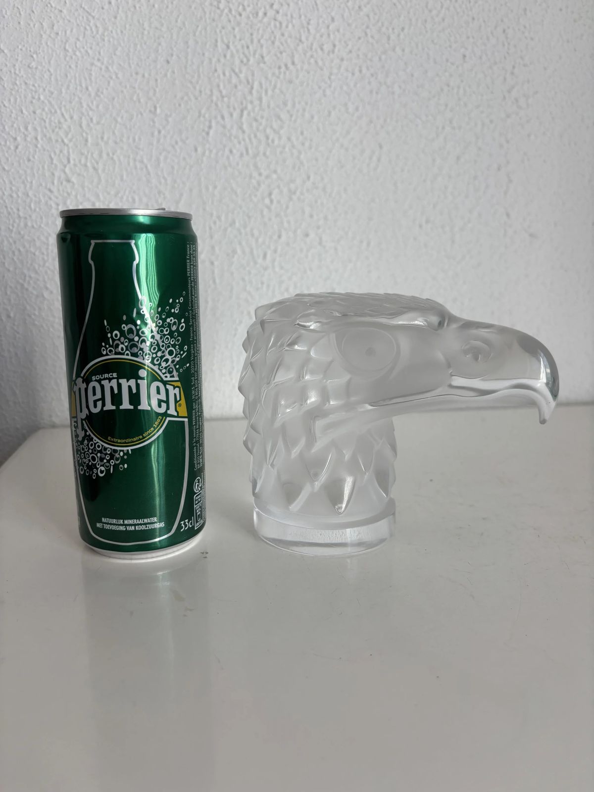 Lalique France "Eagle Head" — Frosted Crystal Eagle Head Mascot, Signed, 1980s — Art Deco, Paperweight, French Glass Figurine photo for sale