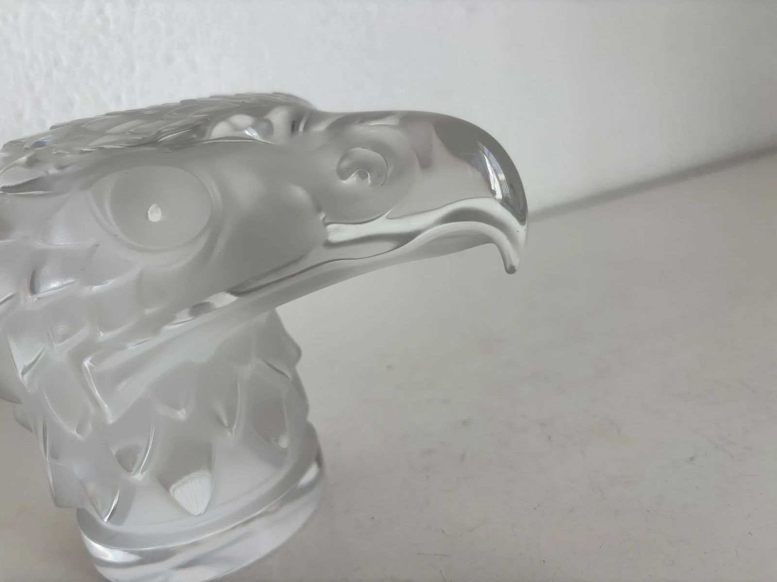 649.0 Lalique France "Eagle Head" — Frosted Crystal Eagle Head Mascot, Signed, 1980s — Art Deco, Paperweight, French Glass Figurine photo