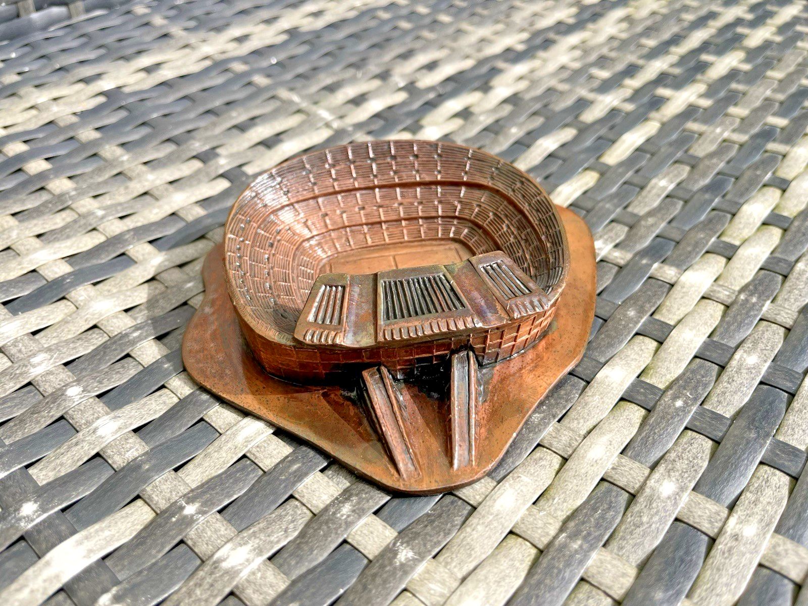 Vintage 60's Copper Camp Nou Barcelona Football Stadium Desk Ashtray Paperweight photo Home Decor