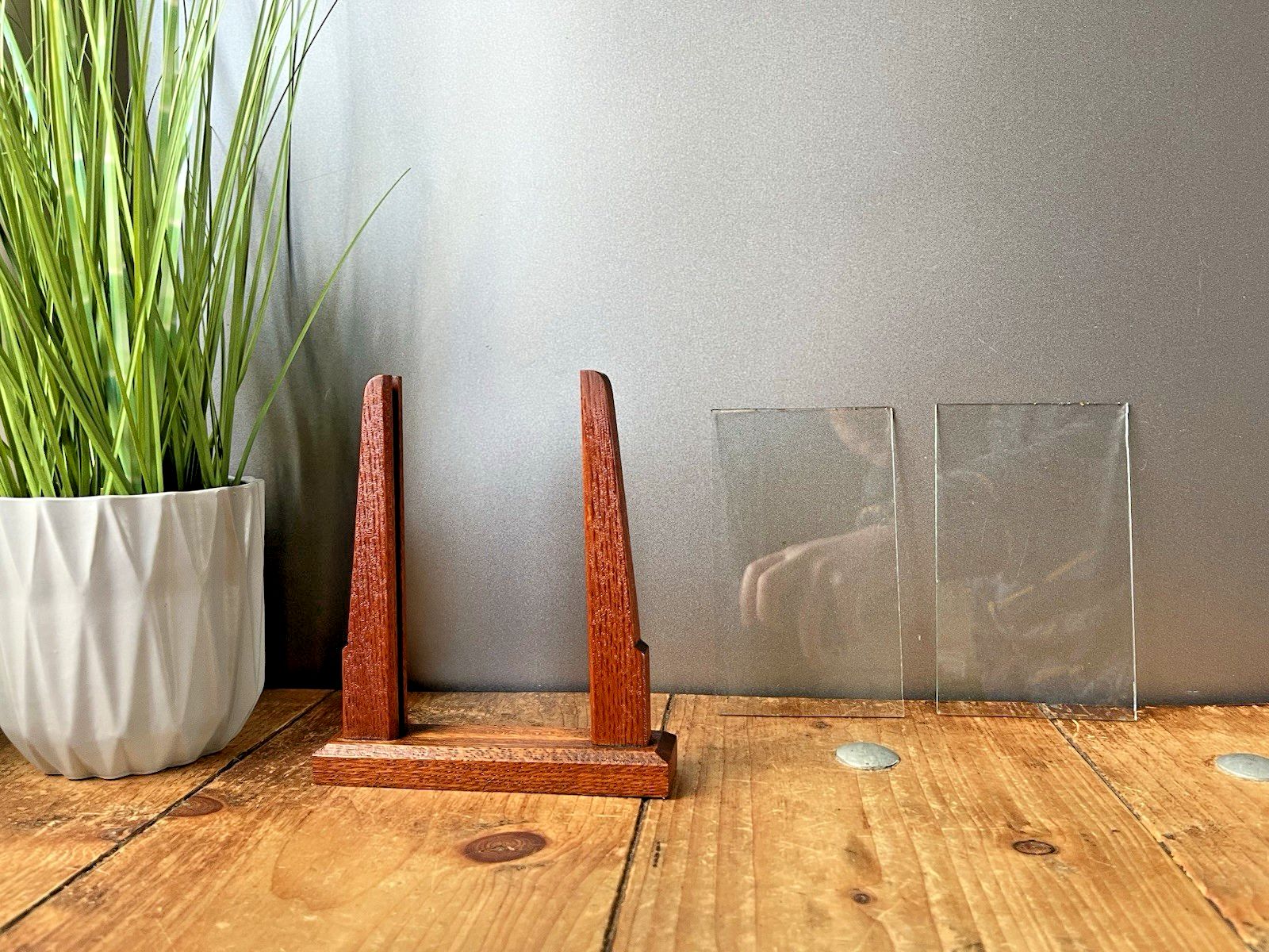 Antique Art Deco Stepped Teak Wood Glass Picture Photo Frame Skyscraper Vintage photo furniture