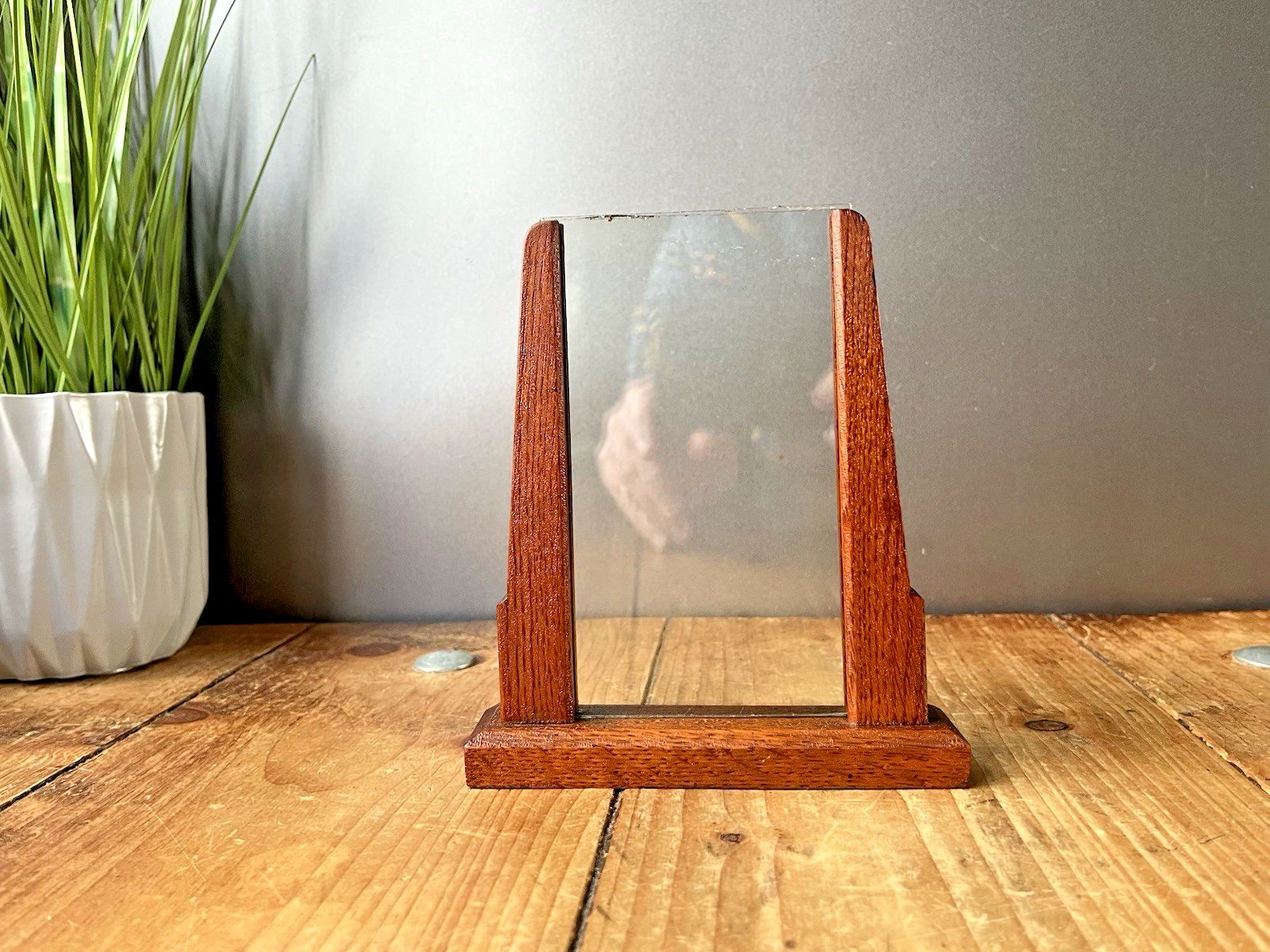 photo for sale Antique Art Deco Stepped Teak Wood Glass Picture Photo Frame Skyscraper Vintage