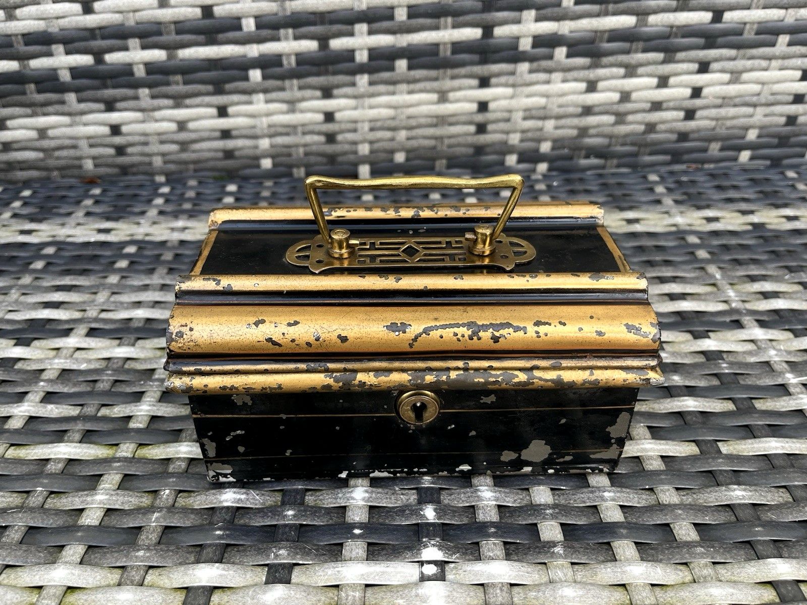 Antique Art Nouveau Jones Brothers Secure Lever Safe Cash Money Box Chest Tin