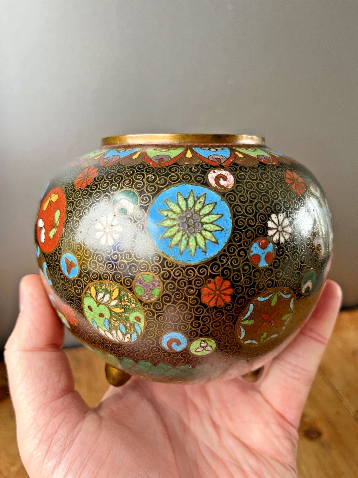 Home Decor Antique Japanese Meiji Period Cloisonne Enamel Floral Lidded Ginger Spice Jar photo