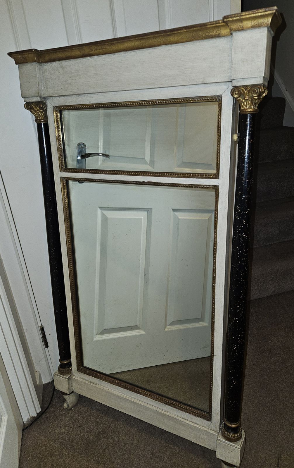 Neoclassical Style Gilded Mirror Italian Venetian Creme Painted 20th Century
