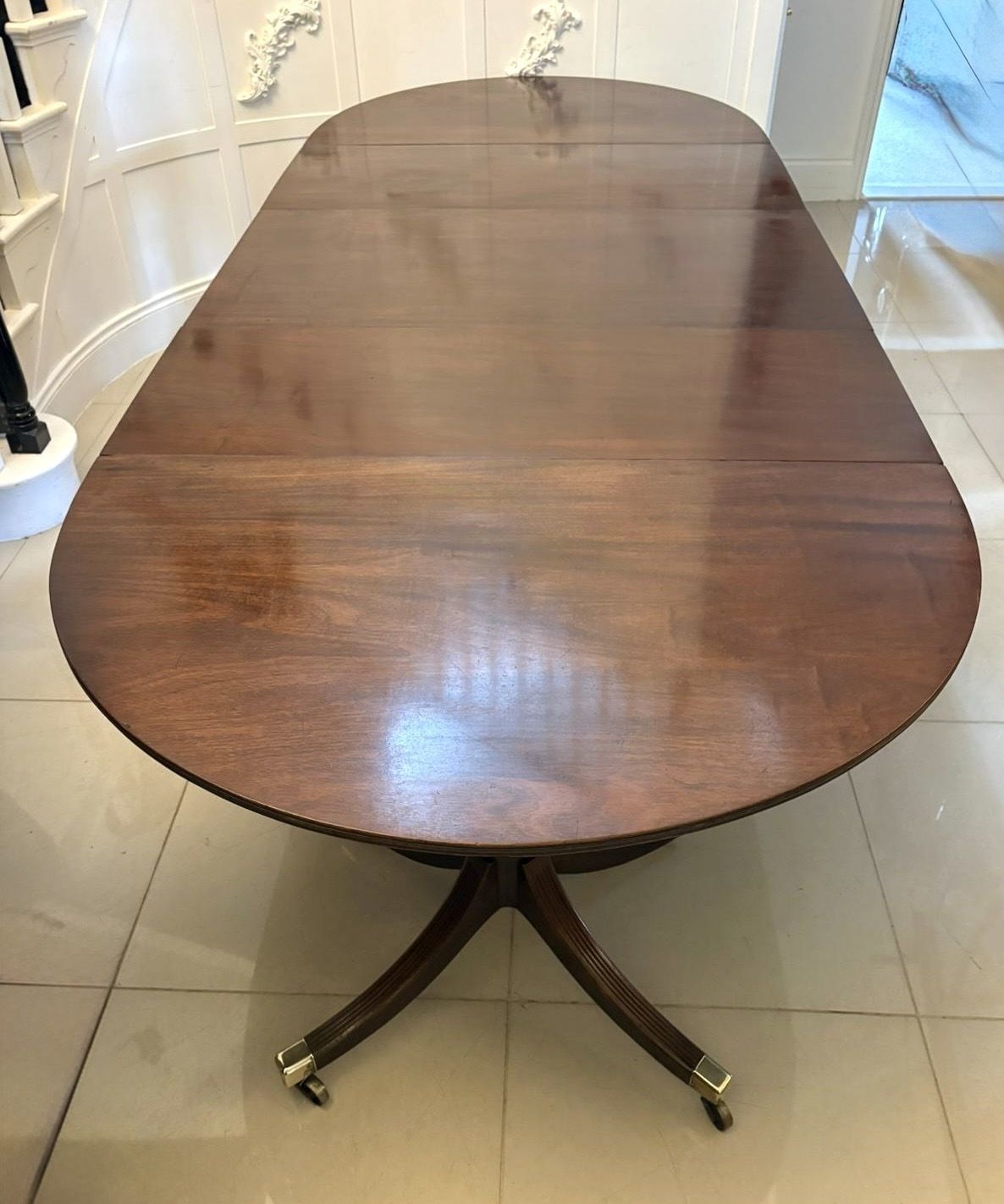 Antique Mahogany Triple Pillar Dining Table 12–14 Seater Extending With Two Leaves