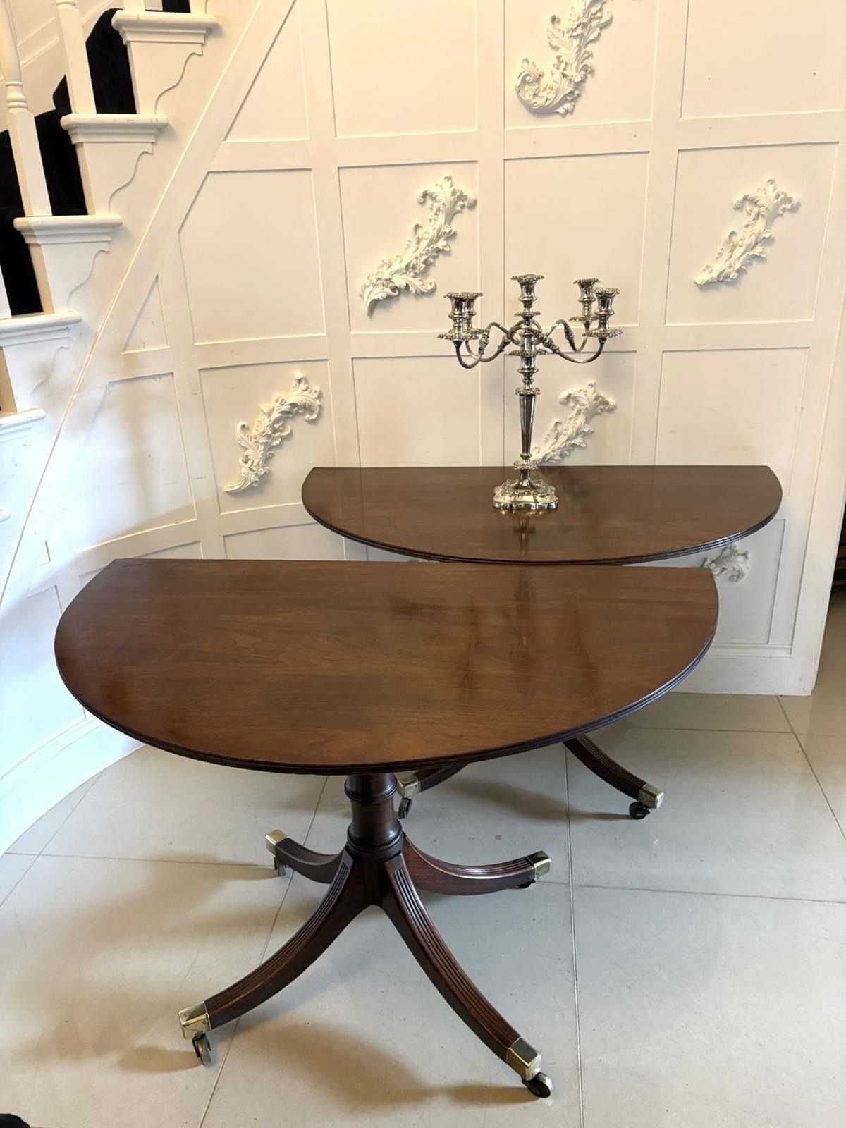 photo buy Antique Mahogany Triple Pillar Dining Table 12–14 Seater Extending With Two Leaves