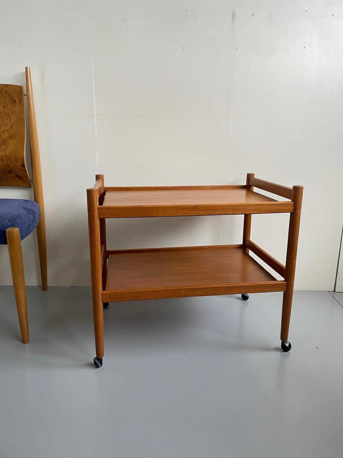 Mid Century Modern Teak Hostess Bar Drinks Trolley With Two Shelves