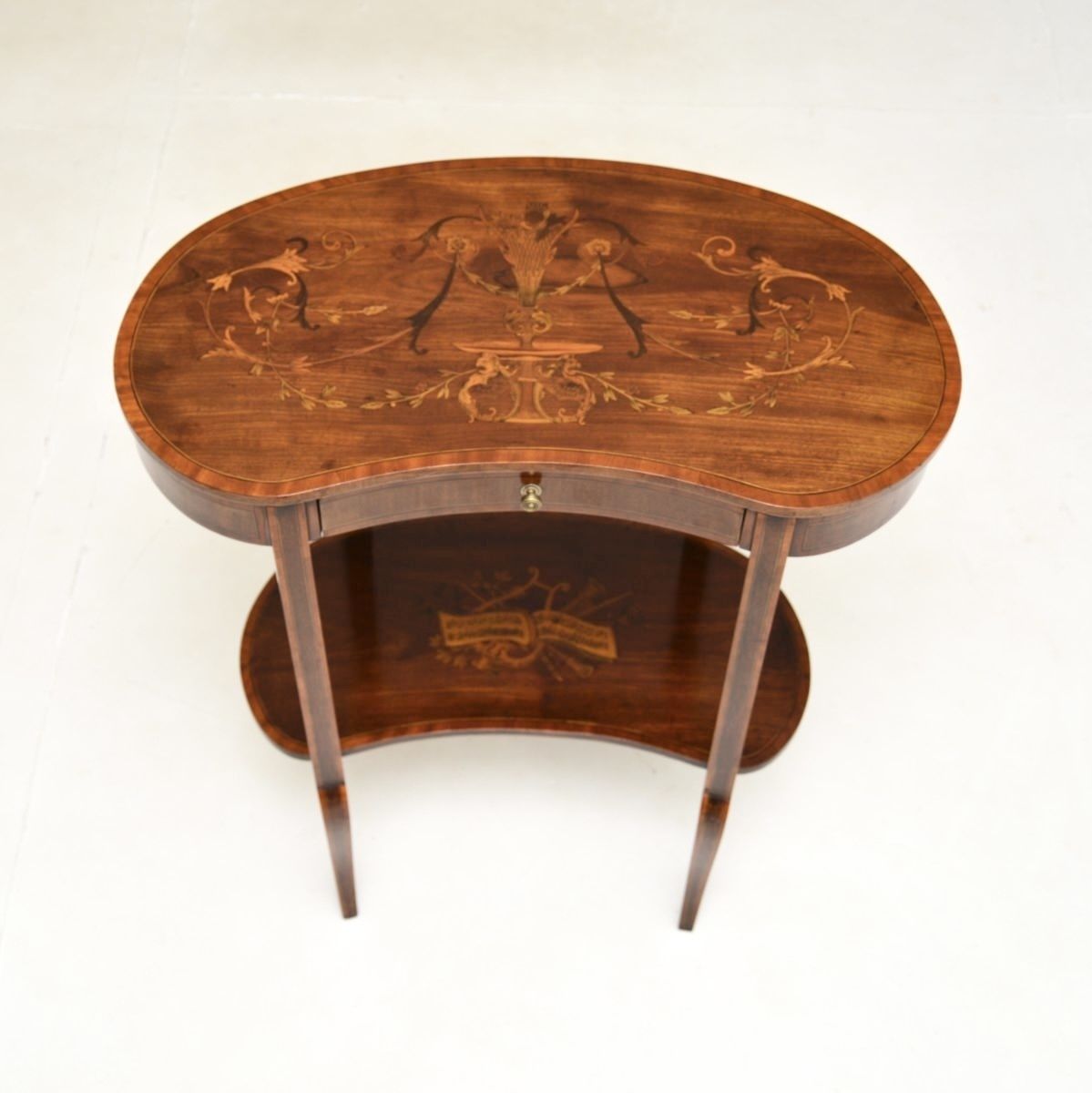 Antique Edwardian Inlaid Marquetry Kidney Side Table photo for sale
