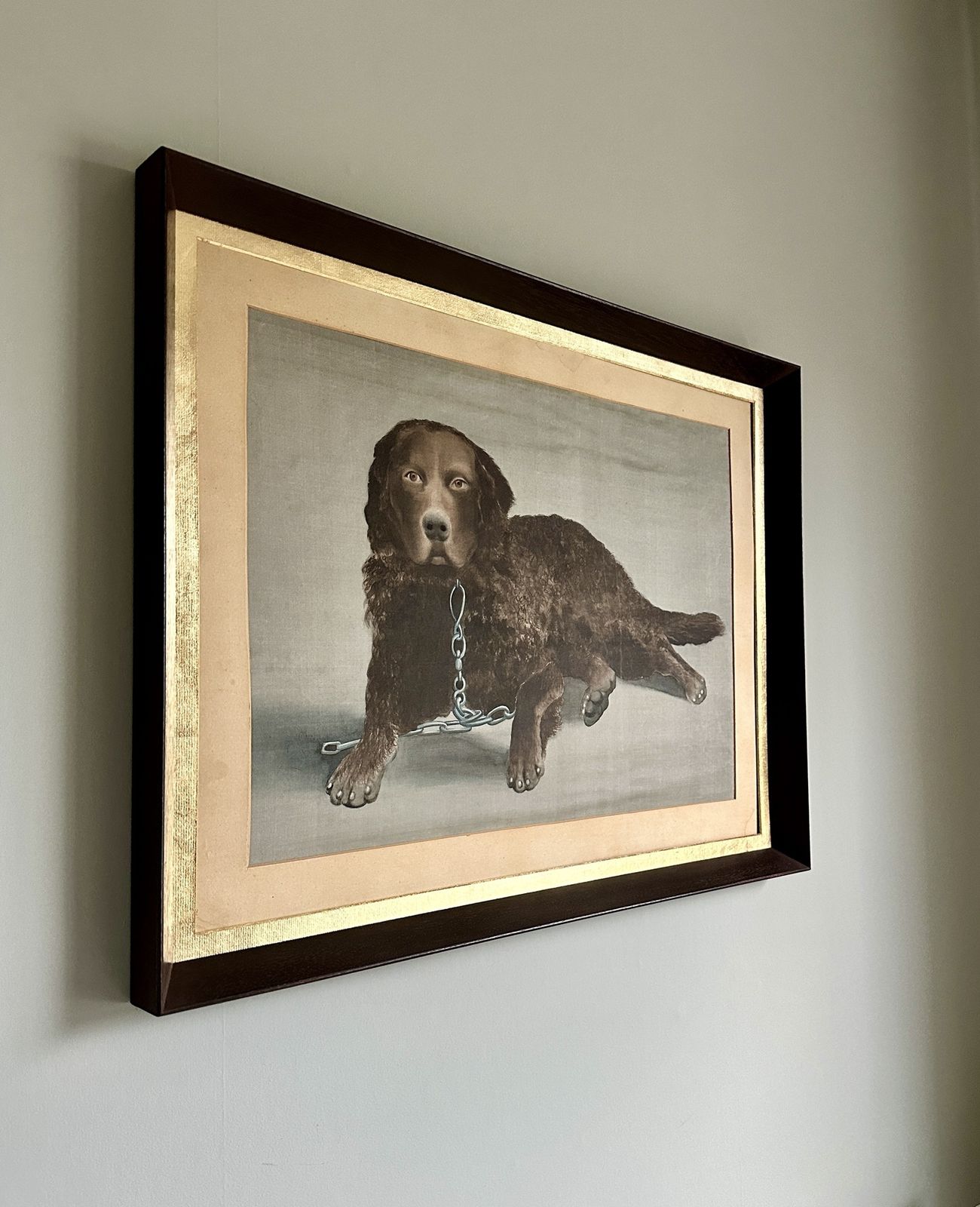 Victorian Portrait Of A Curly Coated Retriever — Paint On Fabric, Circa 1900 photo Art