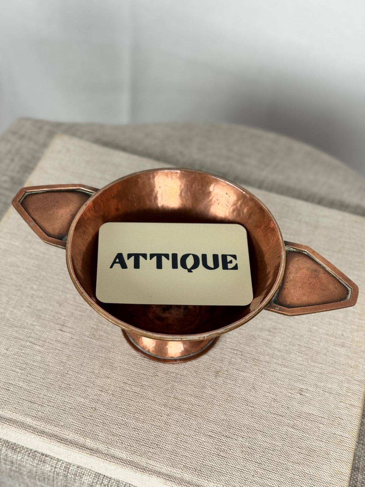 Antique Arts & Crafts Copper Bowl | Hand Hammered Pedestal Bowl With Handles | Early 20th Century Copper Dish photo buy