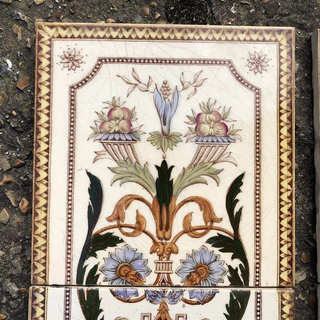 12 Antique Ceramic Fireplace Tiles With Swags And Urn Design C.1900 photo furniture