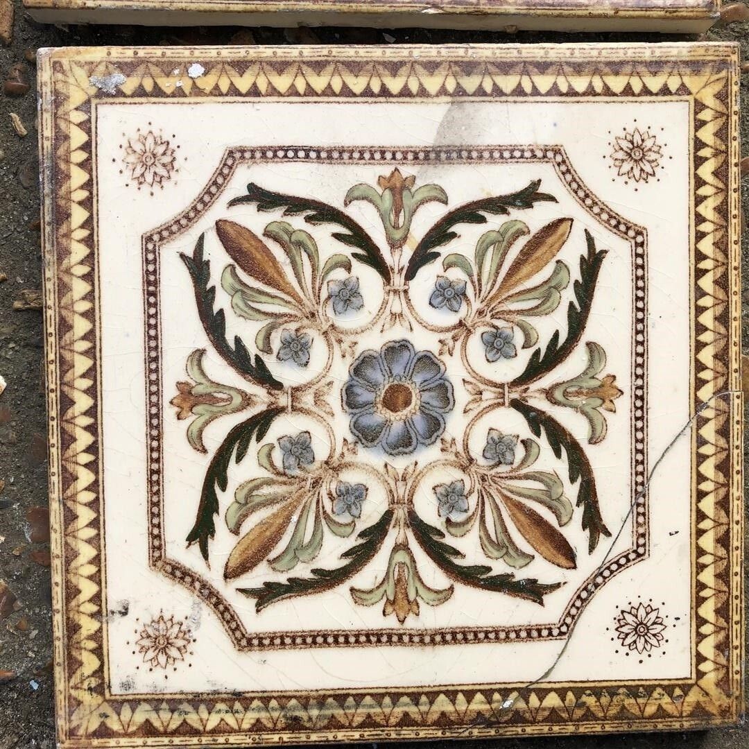 125.0 12 Antique Ceramic Fireplace Tiles With Swags And Urn Design C.1900 photo