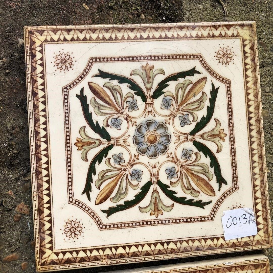photo vintage 12 Antique Ceramic Fireplace Tiles With Swags And Urn Design C.1900