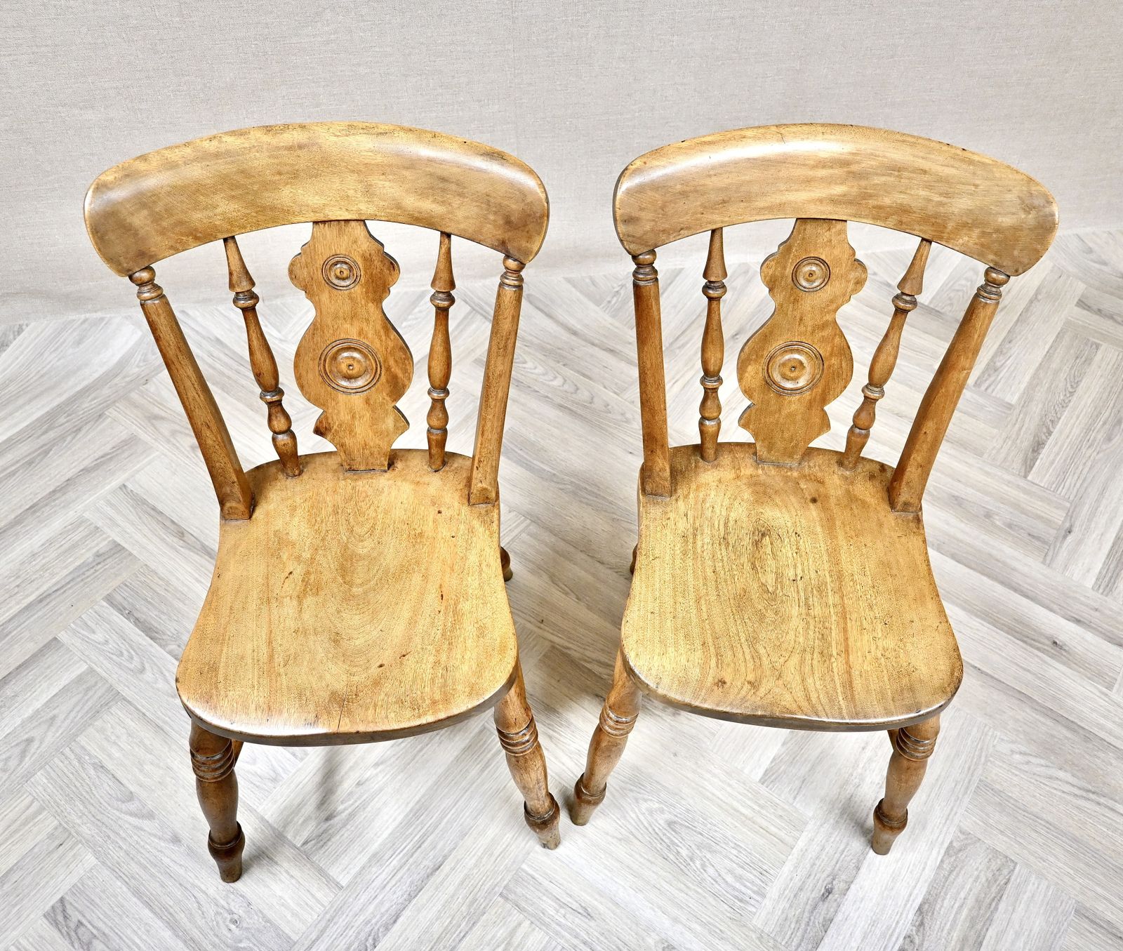 Pair Of Antique 'Double Bullseye' Windsor Kitchen Dining Chairs photo furniture