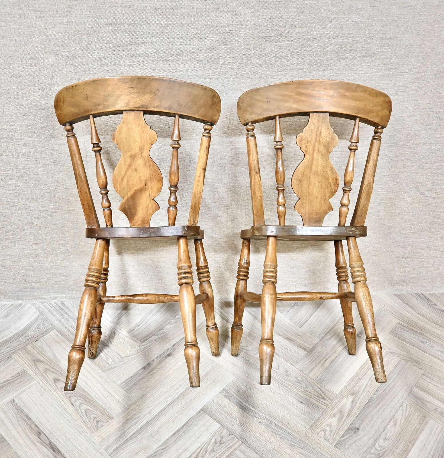 Pair Of Antique 'Double Bullseye' Windsor Kitchen Dining Chairs photo Furniture