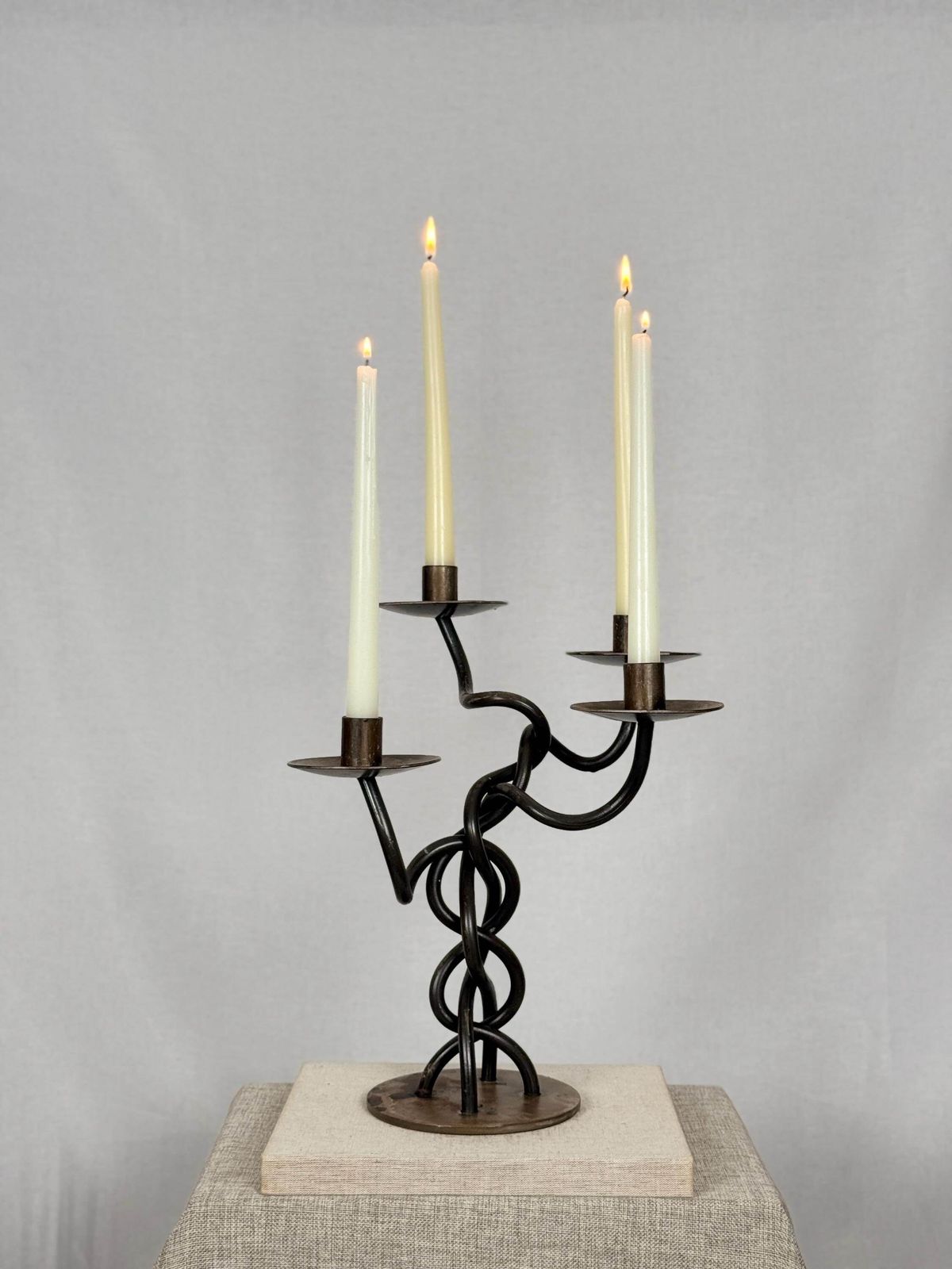 Twisted Iron Candelabra | Sculptural Candle Holder | Brutalist Candle Holder | Twisted Metal Candlestick photo furniture