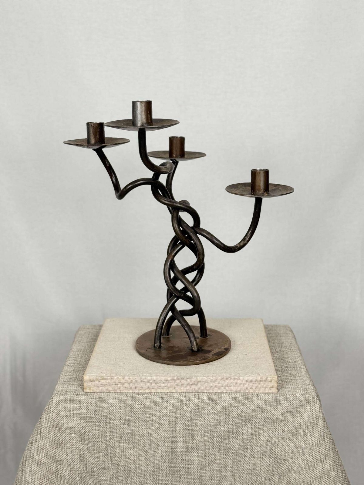 Twisted Iron Candelabra | Sculptural Candle Holder | Brutalist Candle Holder | Twisted Metal Candlestick photo Home Decor
