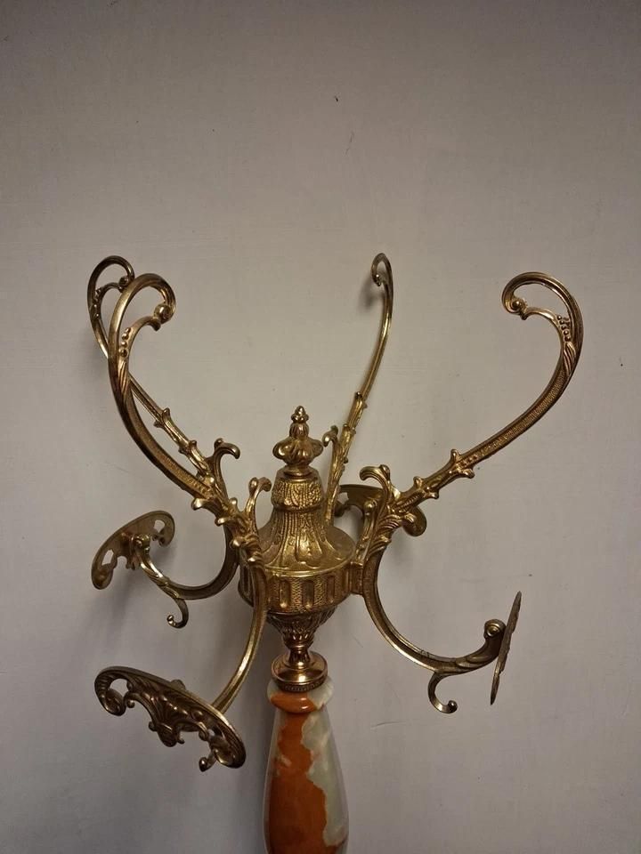Italian Hollywood Regency Style Hall Tree Stand Marble Onyx And Brass 1960 Circa photo furniture
