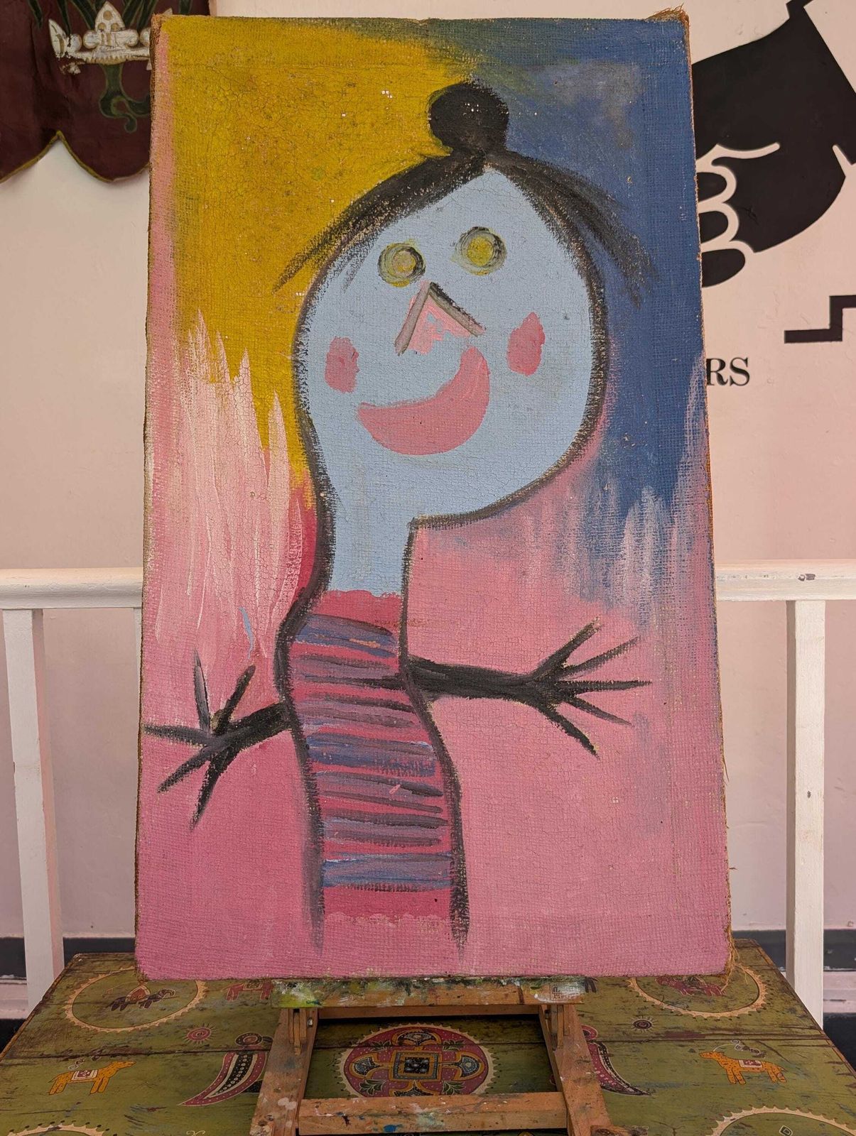 1970s American Outsider Folk Art Painting On Hessian Board. photo for sale