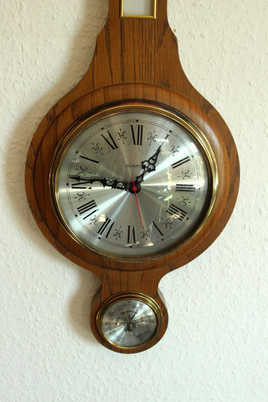 Xxl Large Weather Station Made Of Wood, Metal And Glass   Vintage From The 60s   With An Integrated Clock, Thermometer, Barometer, Hygrometer photo for sale