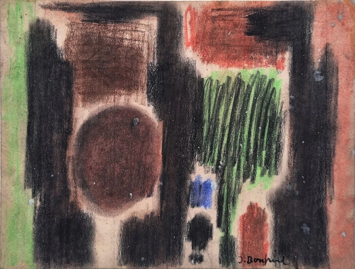 Jacob Bornfriend   Abstract Forms 1963 (Framed Drawing In Pastel) photo Art