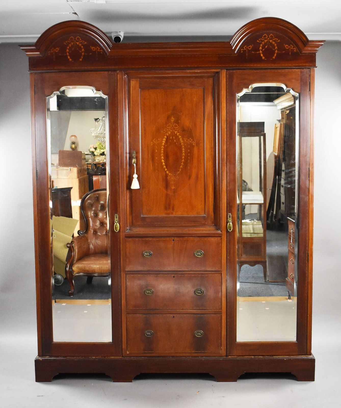 Edwardian Inlaid Mahogany Triple Wardrobe