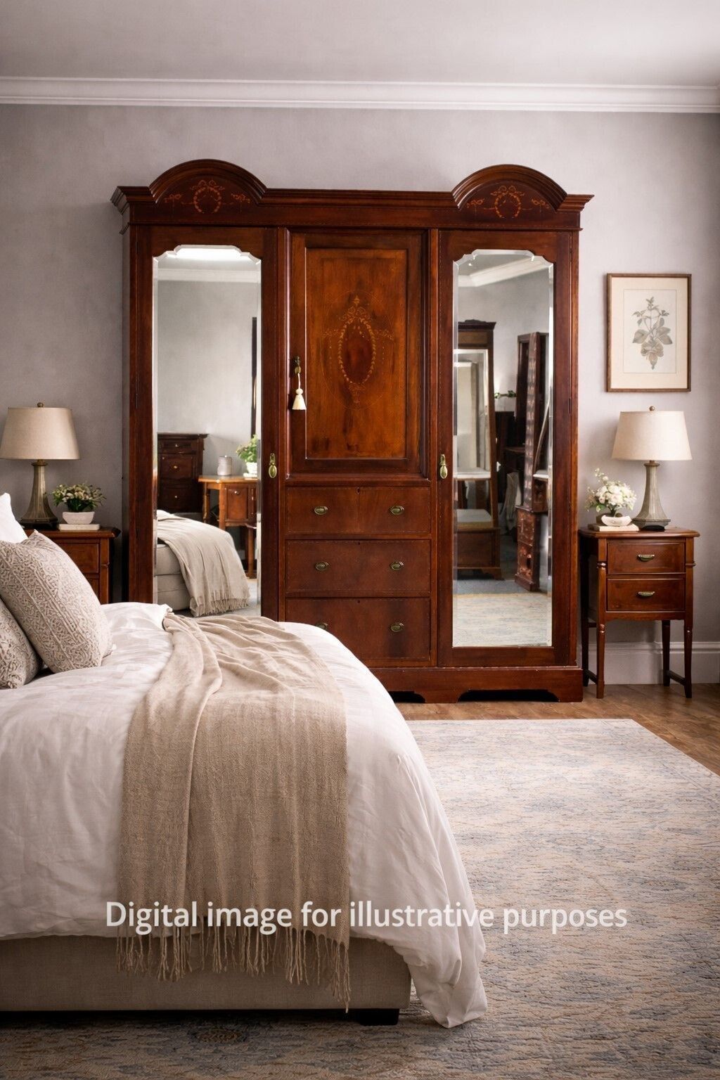 Edwardian Inlaid Mahogany Triple Wardrobe photo vintage