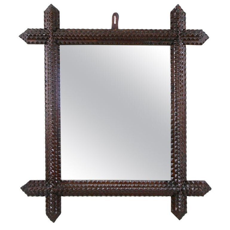 19th Century Tramp Art Rustic Mirror, Handcarved, Austria Circa 1880
