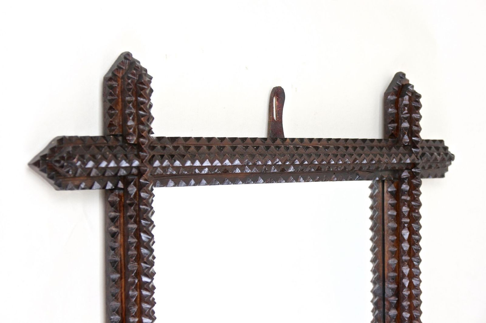 19th Century Tramp Art Rustic Mirror, Handcarved, Austria Circa 1880 photo Home Decor