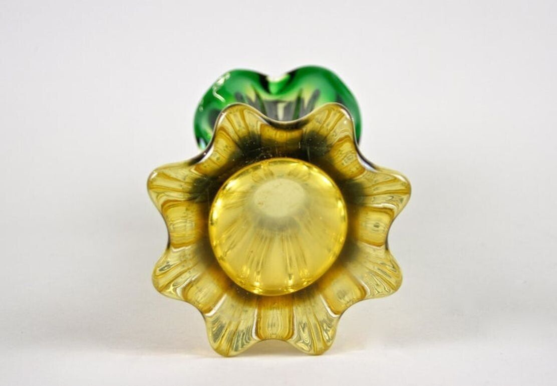 photo buy 20th Century Murano Glass Vase Mid Century   Green/ Yellow, It Circa 1960/70