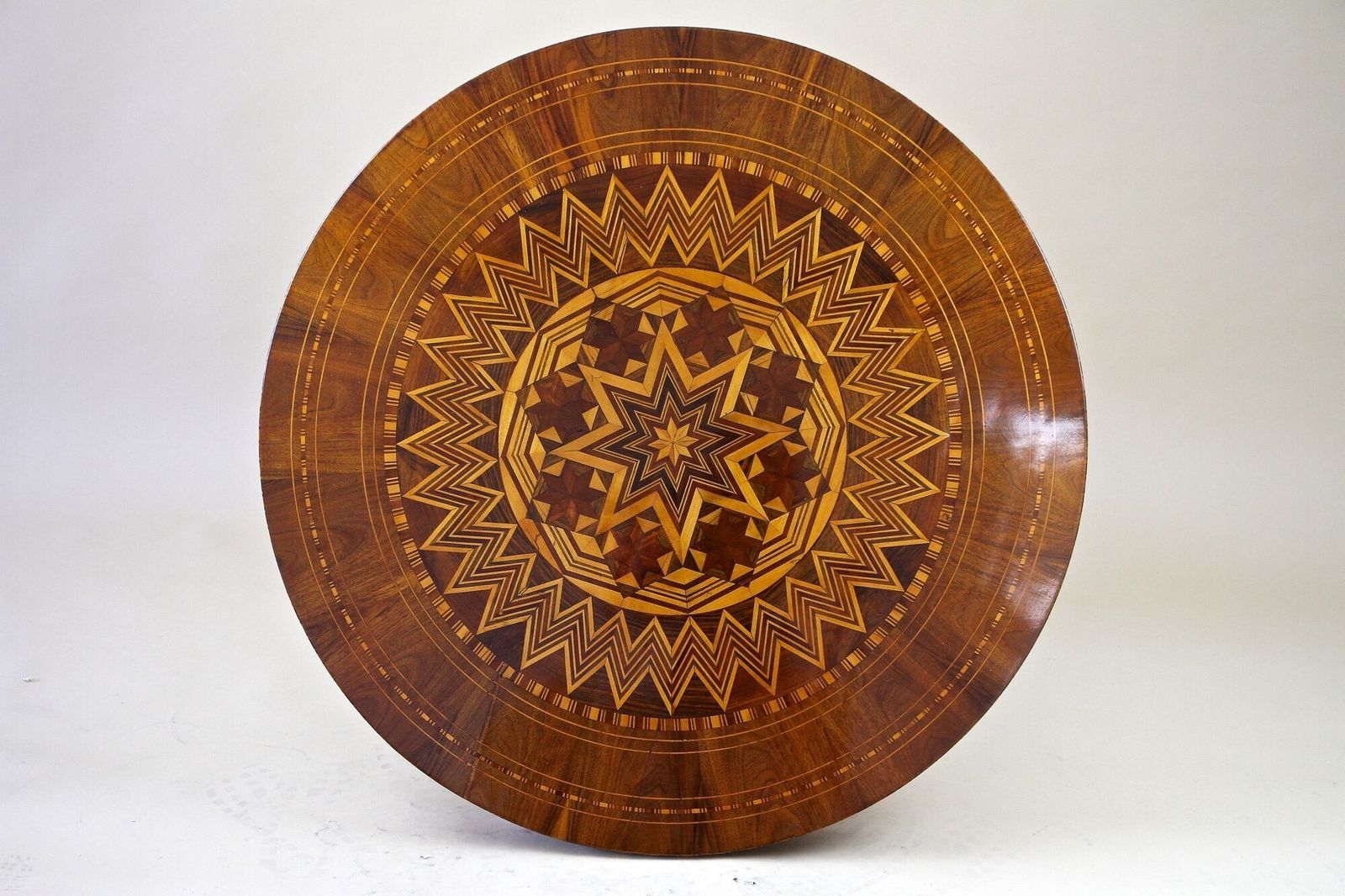 19th Century Biedermeier Round Coffee Table With Marquetry Works, At Ca. 1860 photo for sale