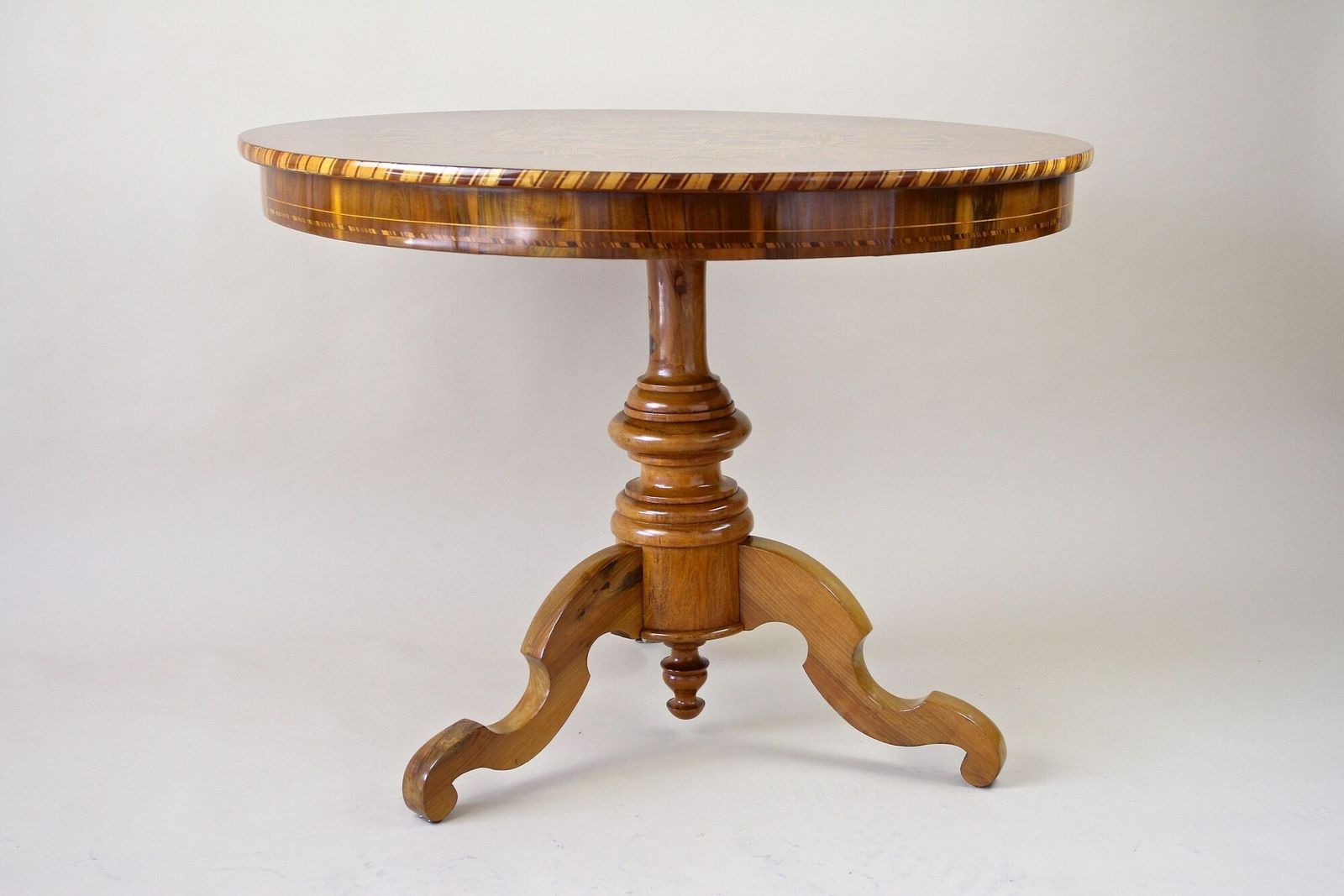 photo buy 19th Century Biedermeier Round Coffee Table With Marquetry Works, At Ca. 1860