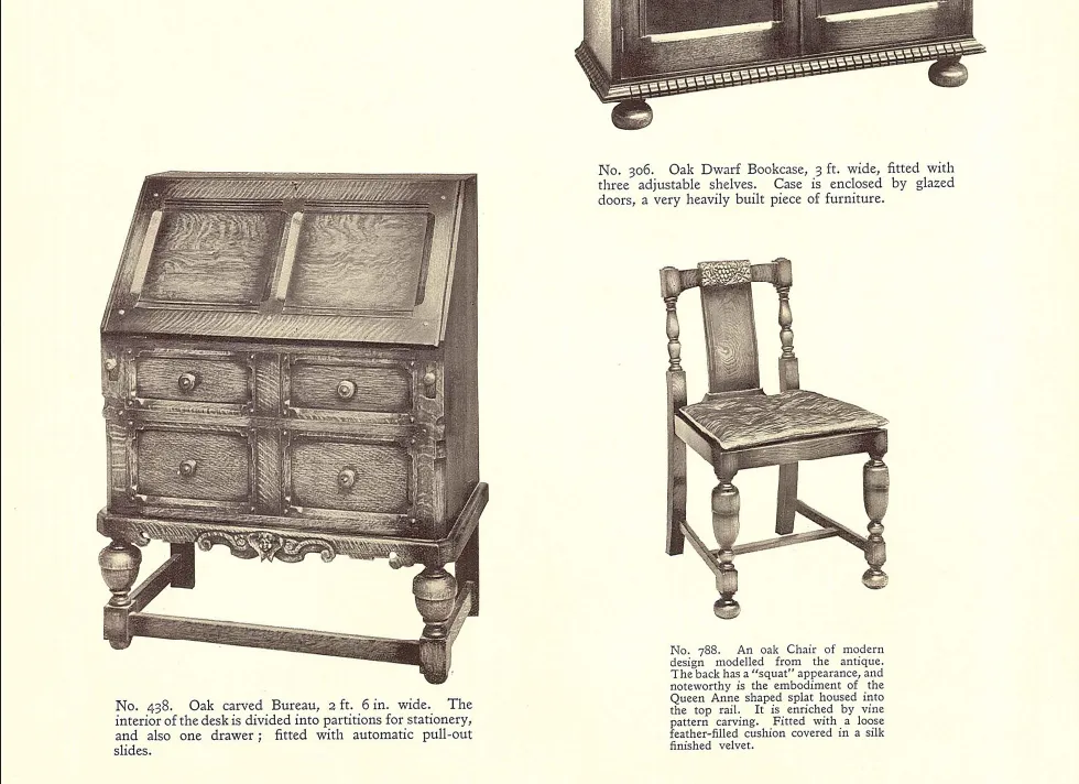 photo furniture Ercol 438 Oak Carved Bureau Extremely Rare Bureau Desk 1933 Catalogue