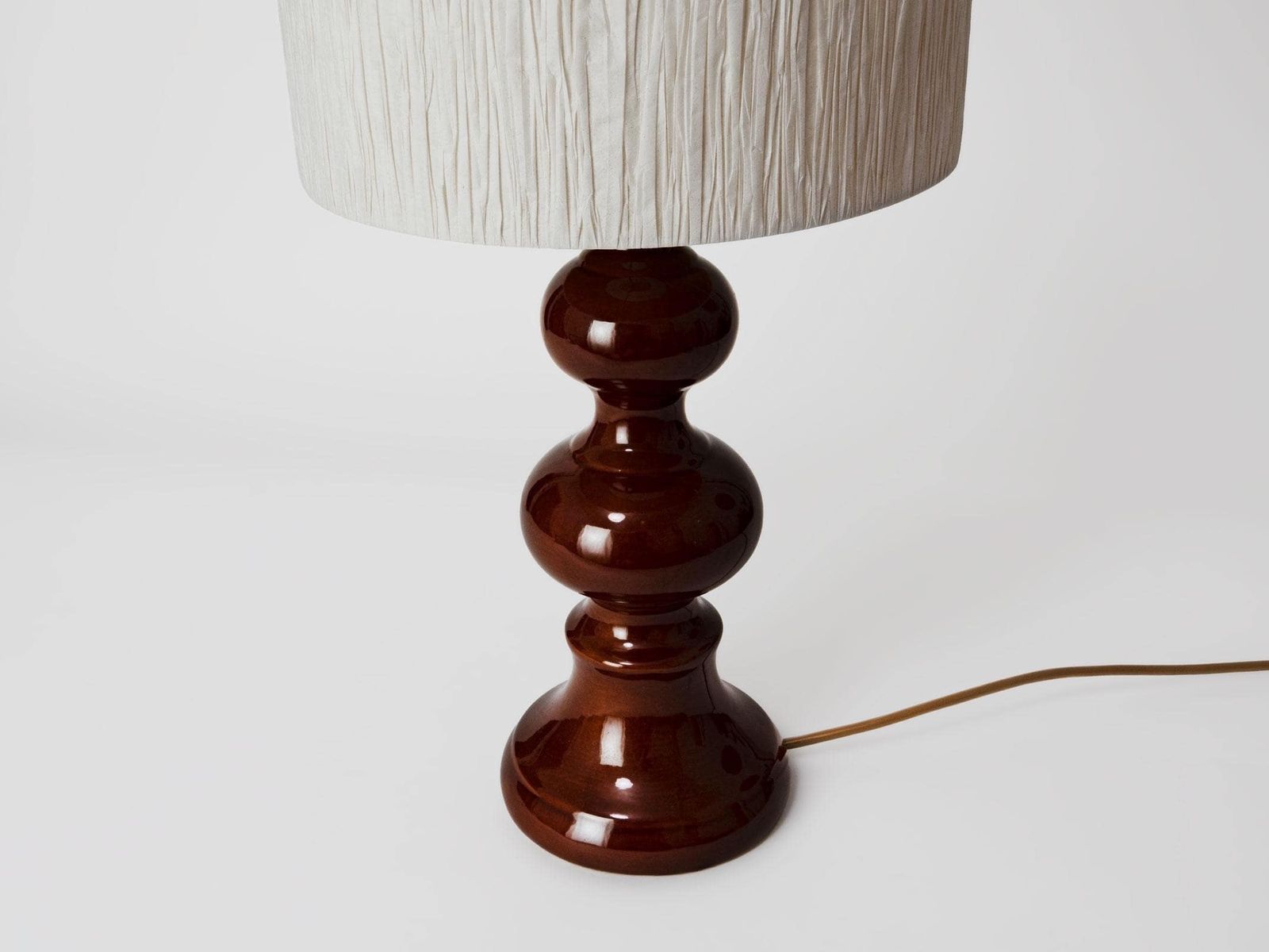 1960s   1970s Vintage Brown Ceramic Table Lamp With Cream White Lampshade   Mid Century Modern Lighting photo for sale