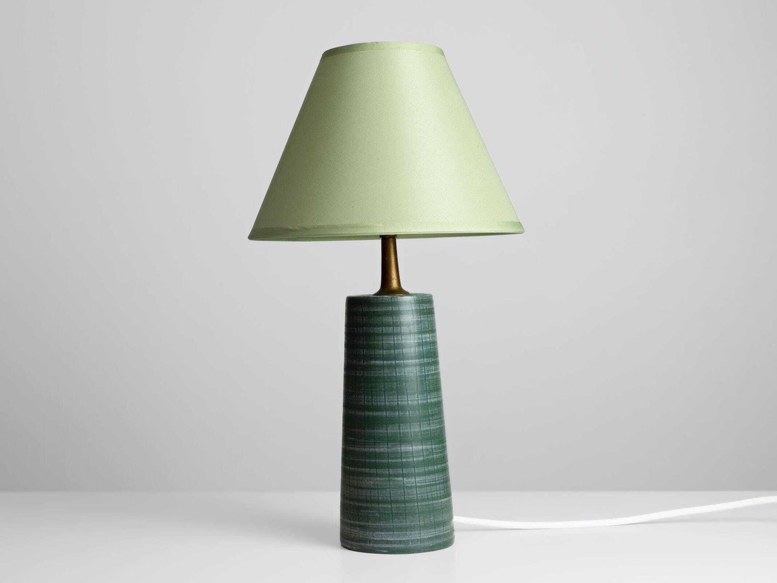 1960s   1970s Vintage Green Ceramic Table Lamp With Mint Green Lampshade   Mid Century Modern Lighting