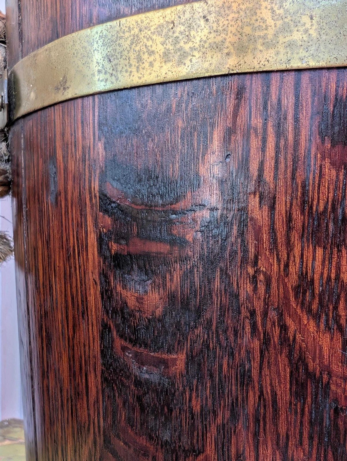 19th Century Brass Bound English Oak Naval Fire Bucket. photo furniture