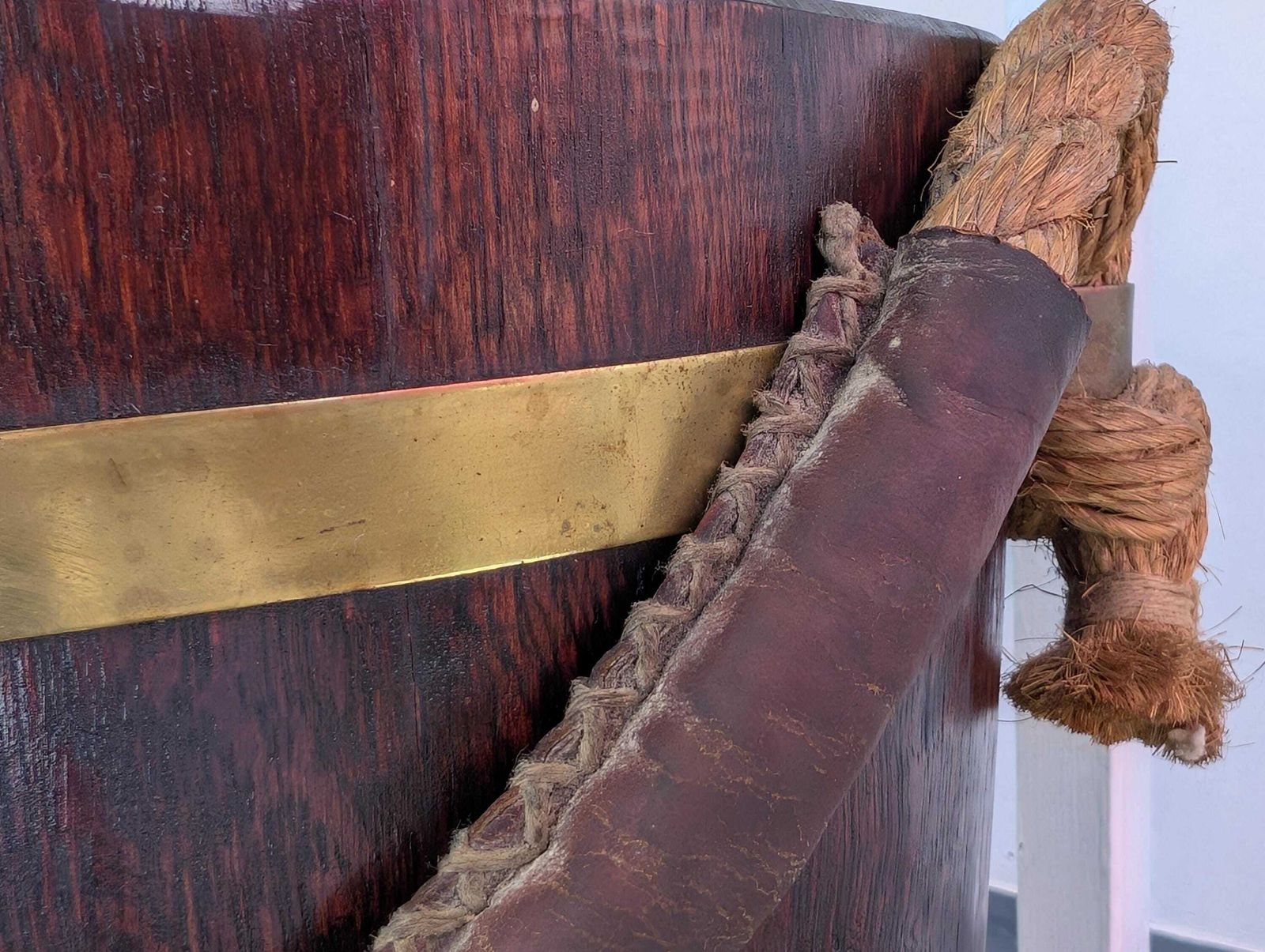 19th Century Brass Bound English Oak Naval Fire Bucket. photo vintage