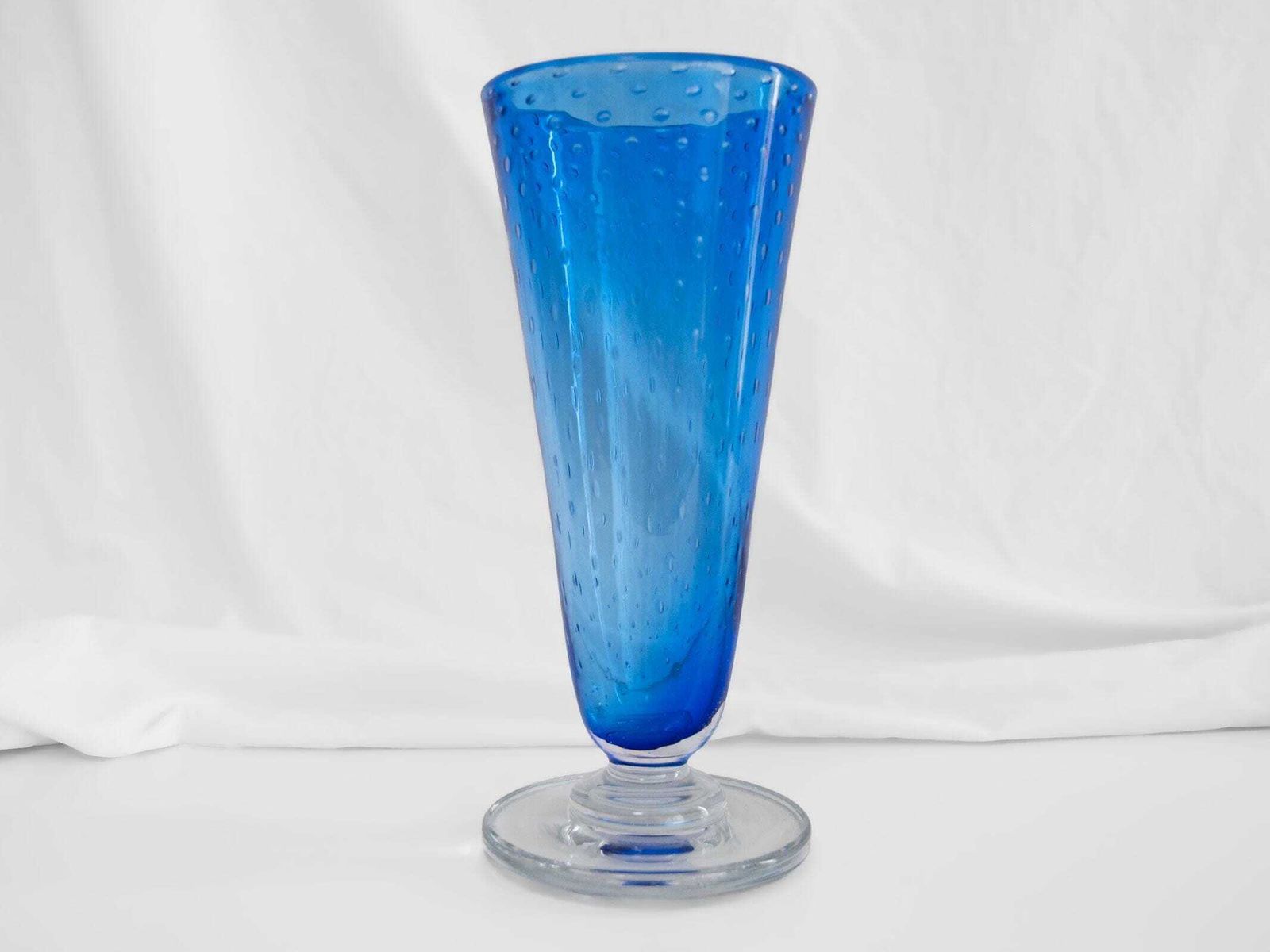 Whitefriars Blue Controlled Bubble Art Glass Vase – Mid Century English Decor