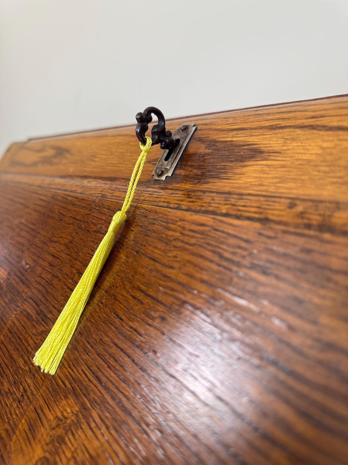 Solid Oak Wooden Art Deco Vintage Bureau Lockable Key Small Desk With Drawers photo vintage