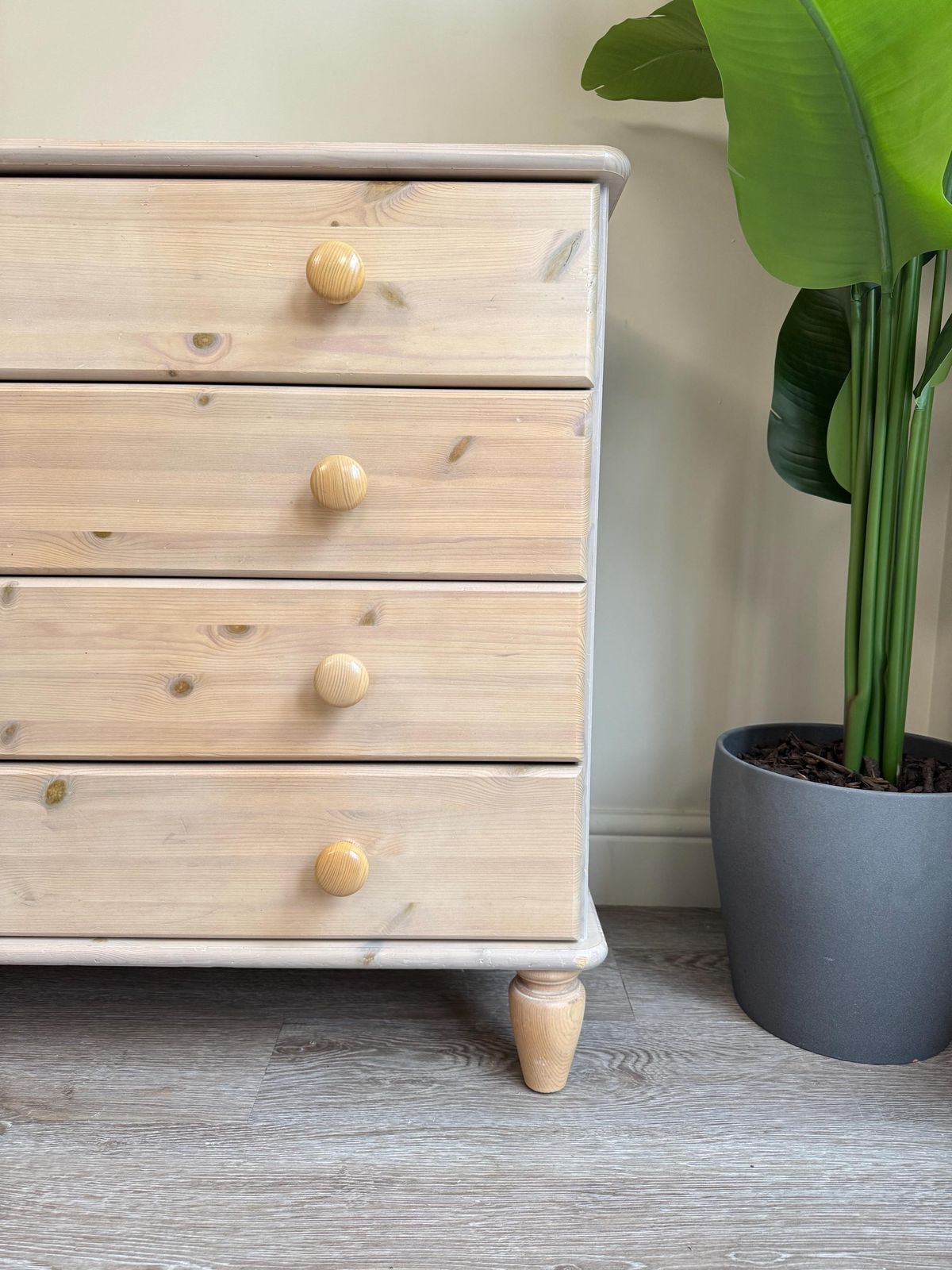 Shabby Chic Light Coloured White Washed Vintage Chest Of Drawers With Wooden Handles photo for sale