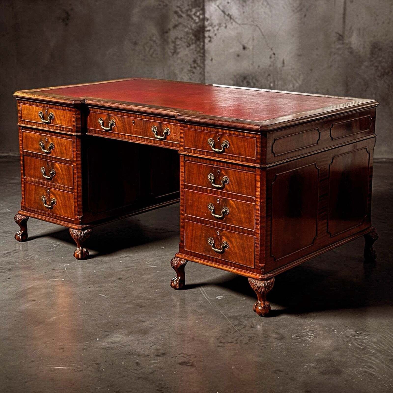 Large Mahogany Twin Pedestal Desk, Splits Into 3 Pieces For Easy Transportation