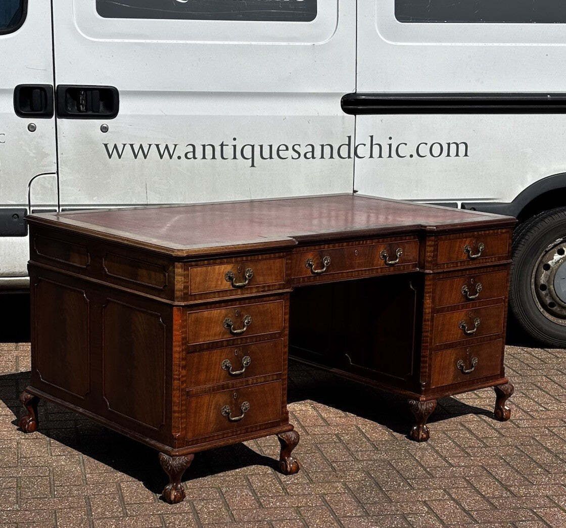 Large Mahogany Twin Pedestal Desk, Splits Into 3 Pieces For Easy Transportation photo furniture