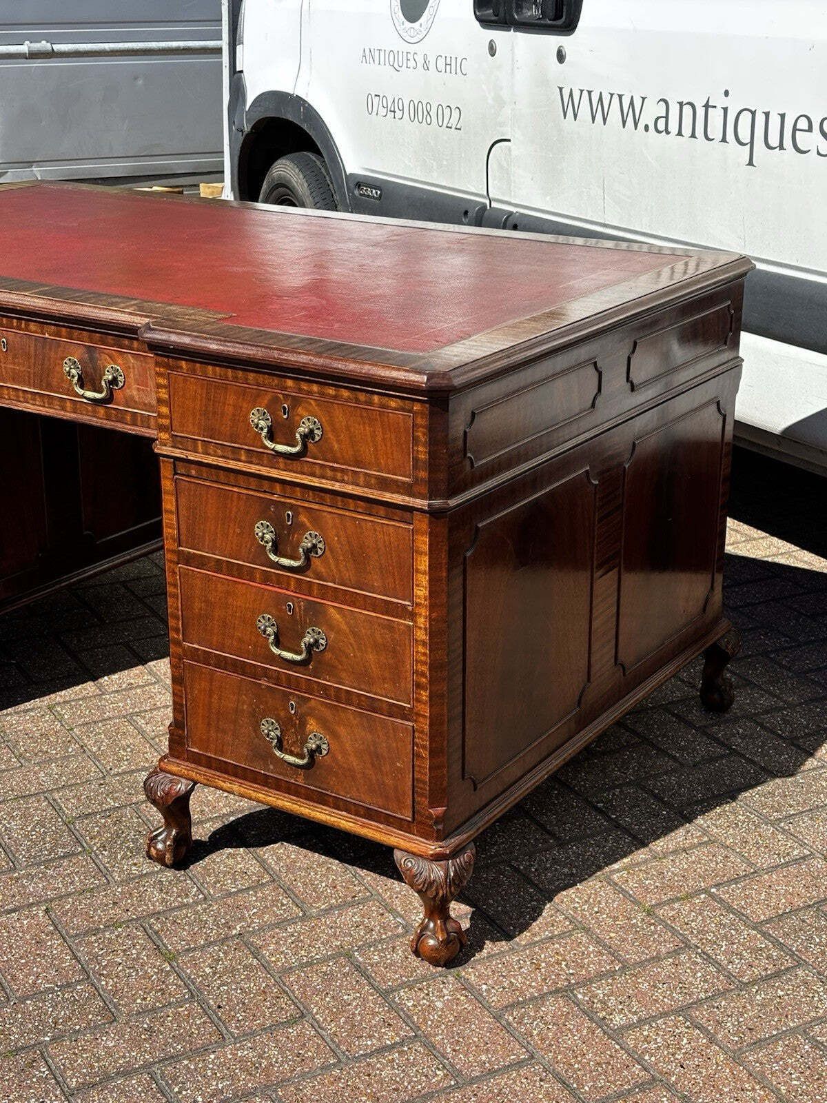 Large Mahogany Twin Pedestal Desk, Splits Into 3 Pieces For Easy Transportation photo buy