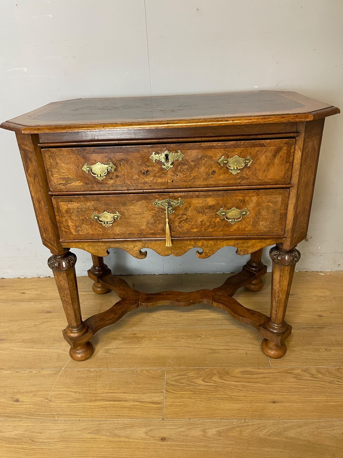 photo buy Shoolbred And Co Burr Walnut Carved Lowboy Circa 1890