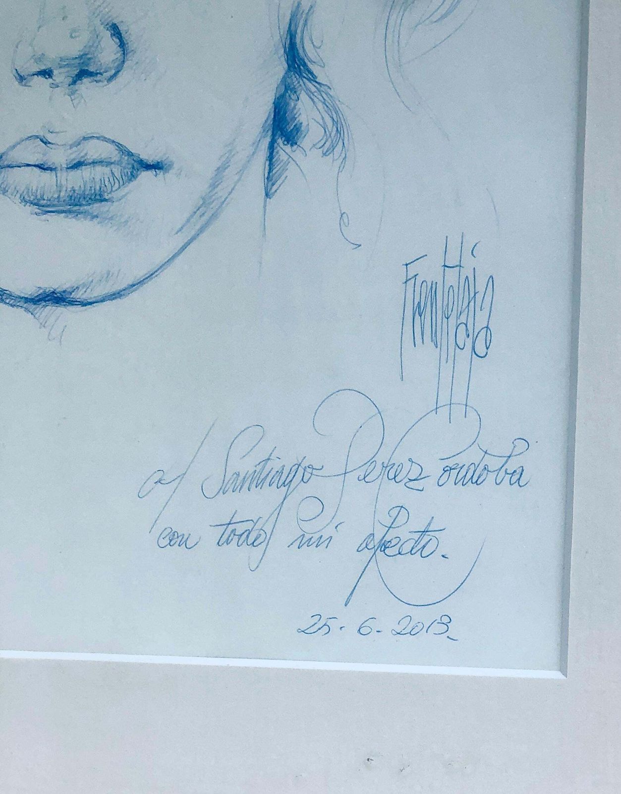 José Luis Fuentetaja Female Portrait Ballpoint Drawing Framed Contemporary Spanish Figurative Art 2013 photo for sale