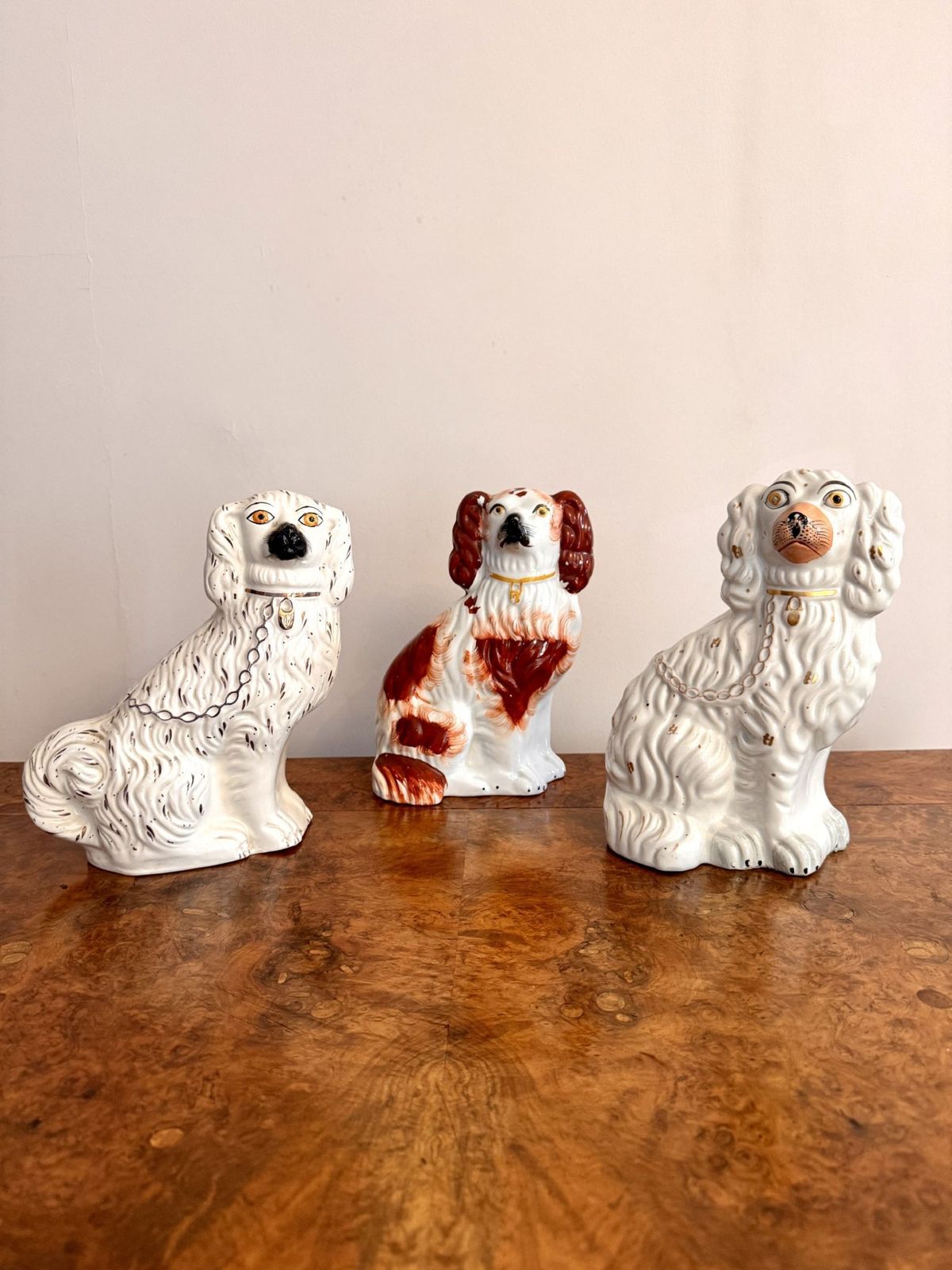 Quality Collection Of Five Antique Quality Hand Painted Staffordshire Dogs photo for sale