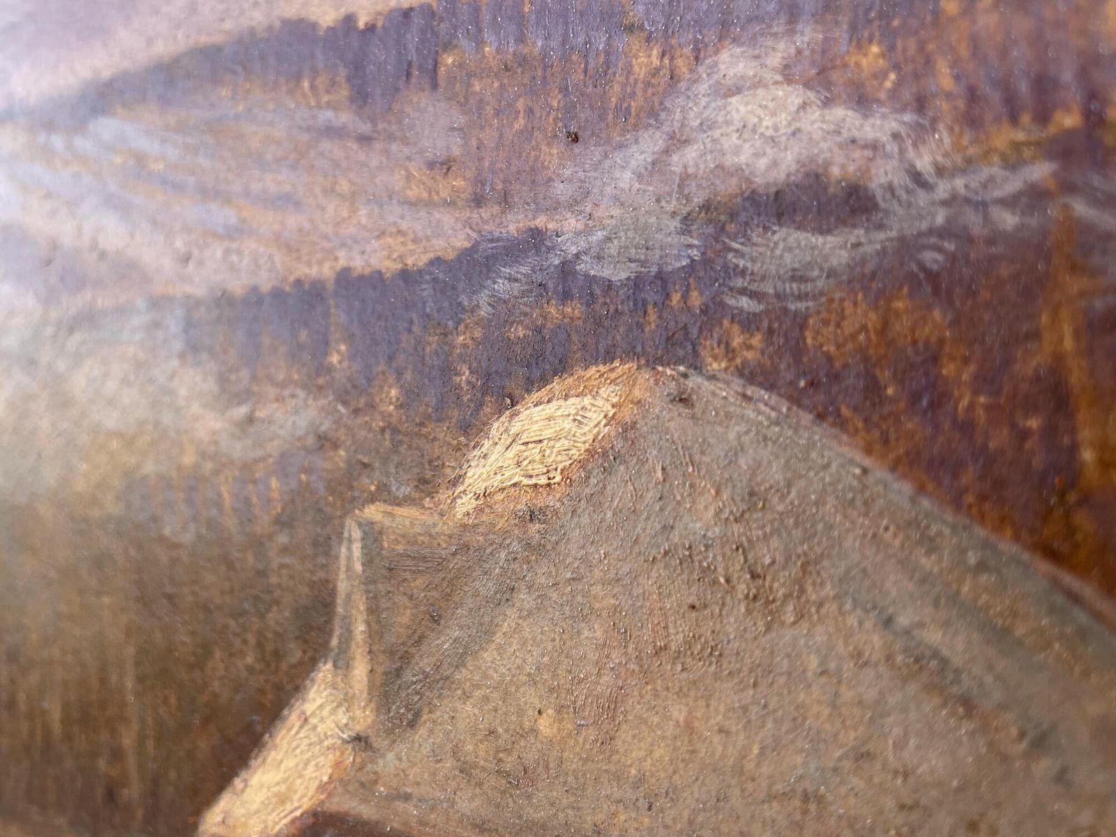 20th Century Oil Painting – Sunset On The Snow photo vintage