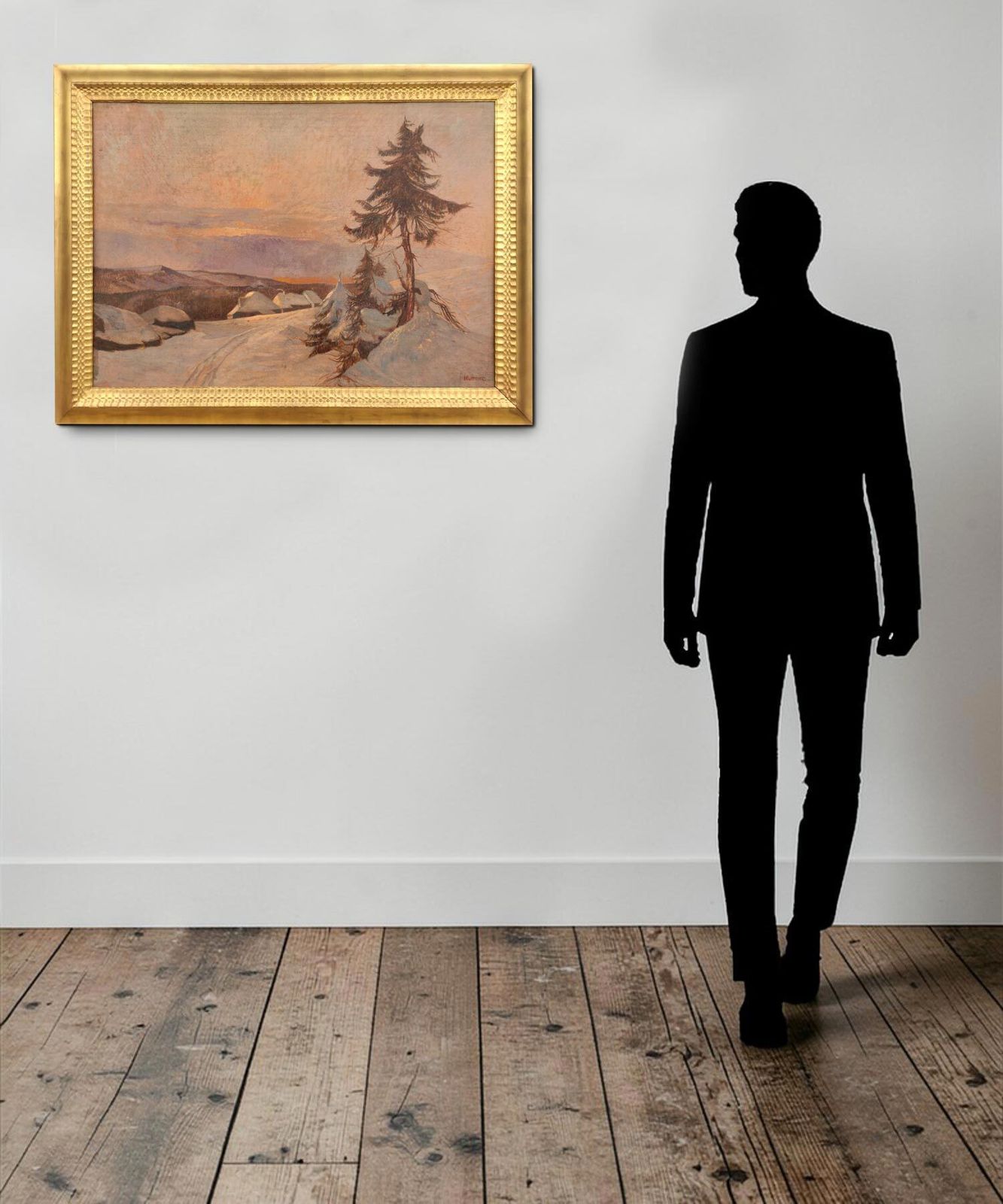 photo for sale 20th Century Oil Painting – Sunset On The Snow