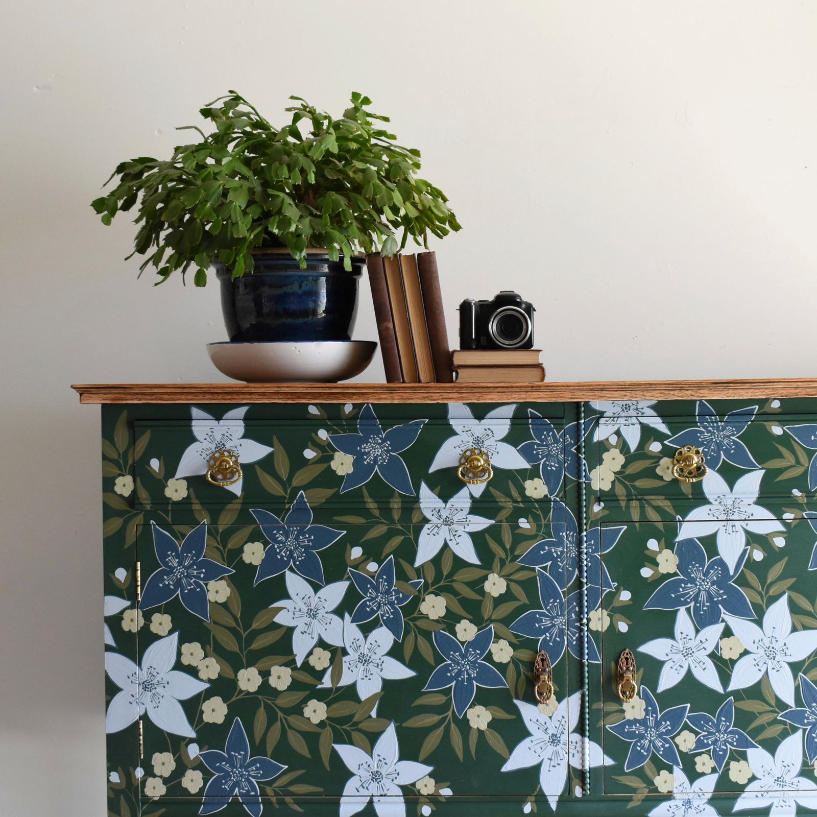 Hand Painted 'Hellebore' Oak Sideboard photo for sale