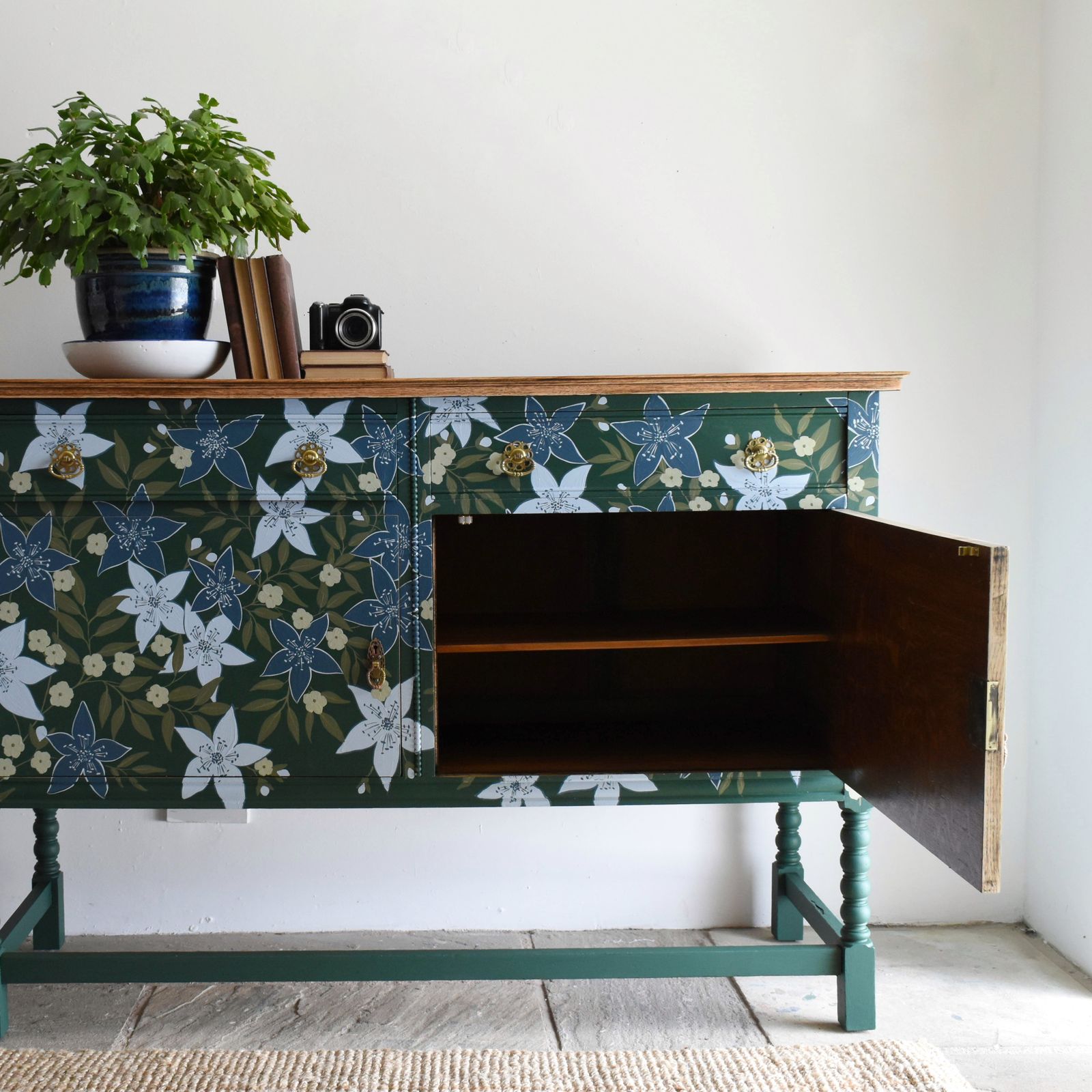 Hand Painted 'Hellebore' Oak Sideboard photo vintage